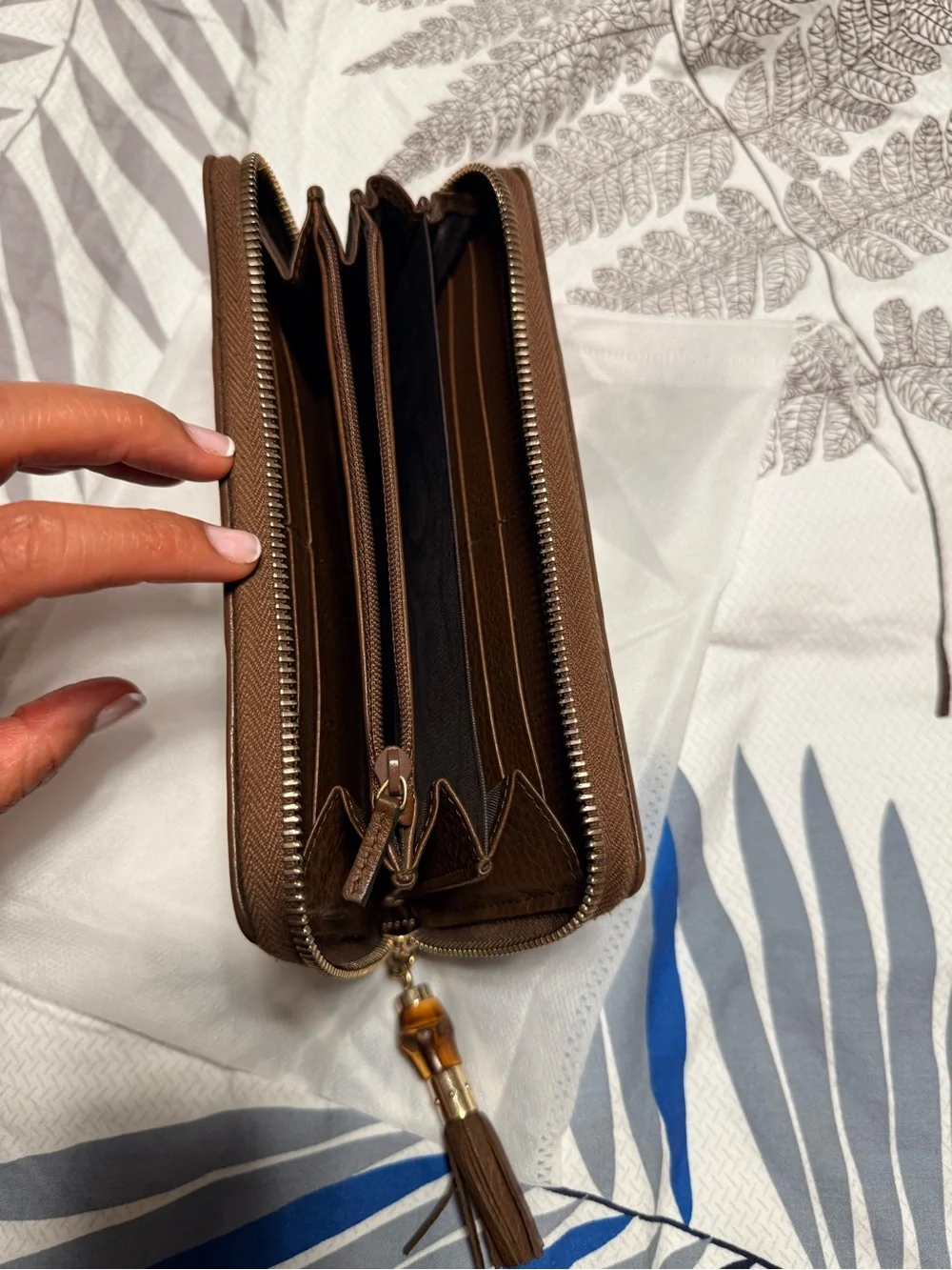 Gucci Brown Monogram Zip Card Holder with Striped Web